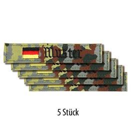 Namensbnder flecktarn altdeutsch mit Deutschlandfahne und Klett, bestickt, 5-er Satz