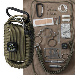 Survival Kit, 17 tlg. mit Paracord-Seil, large oliv