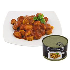 Outdoor-Mahlzeit Currywurst Dose