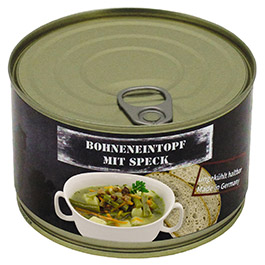 Outdoor-Mahlzeit Bohneneintopf mit Speck Dose Bild 1 xxx: