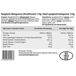 Tactical Foodpack Outdoor-Nahrungsmittel Spaghetti Bolognese 115 g Beutel Bild 4