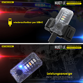 Nitecore Helm/Signallampe NU07 LE 15 Lumen inkl. Universalhalterung, Akku transparent/schwarz Bild 11