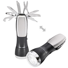 Multifunktions LED-Taschenlampe Be Prepared inkl. 12 Tools schwarz/silber
