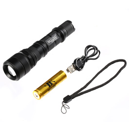 Bailong LED-Taschenlampe mit Zoom, Strobe, SOS schwarz Bild 4