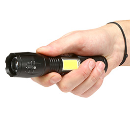 Bailong LED-Taschenlampe mit Zoom und COB LED schwarz inkl. Akku Bild 10