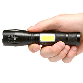 Bailong LED-Taschenlampe mit Zoom und COB LED schwarz inkl. Akku Bild 9