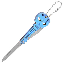 Schlüsselanhänger Skull titanblau mit Messer und Flaschenöffner