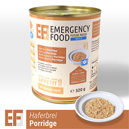 Emergency Food Meals Notration Haferbrei Porridge mit pfeln und Zimt 320g Dose 4 Portionen
