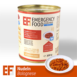 Emergency Food Meals Notration Nudeln Bolognese vegetarisch mit Soja 300g Dose 2 Portionen