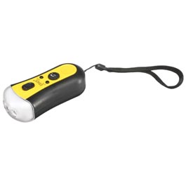 Dynamo Taschenlampe mit 3 LEDs und FM Radio, Akku, Handkurbel,  schwarz/gelb
