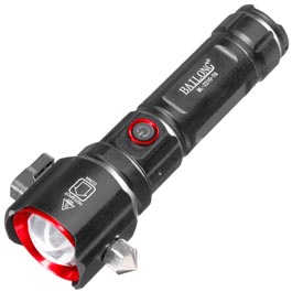 Bailong LED-Taschenlampe mit Gurtschneider, Glasbrecher, Powerbank und COB-LED schwarz inkl. Akku, USB-Ladekabel, Lanyard