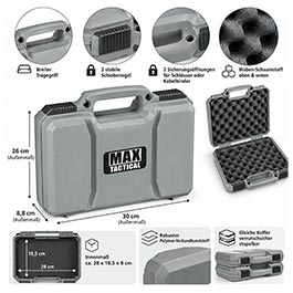 Kleinbild 8 MAX Tactical Pistol Hard Case Pistolenkoffer 30 x 26 x 8,8 cm Waben-Schaumstoff grau