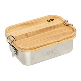 Produktbild zu CJH Lunchbox M Edelstahl Brotzeitdose mit Bambusdeckel und F ...