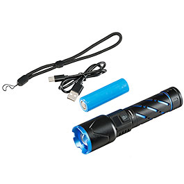 Kleinbild 11 Trizand taktische LED-Taschenlampe 800 Lumen 3 Leuchtmodi inkl. Strobe aufladbar inkl. Handschlaufe und USB-C-Kabel schwarz-blau