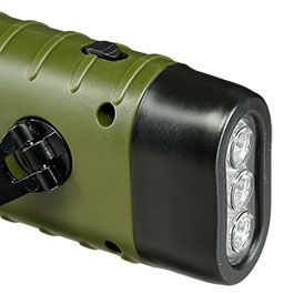 Kleinbild 11 Solarbetriebene LED-Taschenlampe mit Dynamo und Karabinerhaken oliv