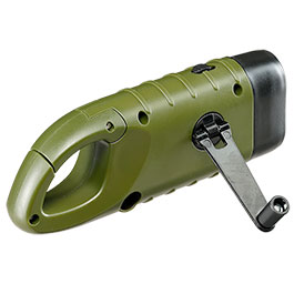 Kleinbild 4 Solarbetriebene LED-Taschenlampe mit Dynamo und Karabinerhaken oliv