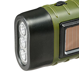 Kleinbild 9 Solarbetriebene LED-Taschenlampe mit Dynamo und Karabinerhaken oliv