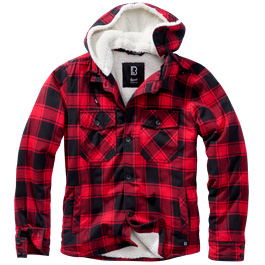 Brandit Flanell Jacke Lumberjacket Hooded Teddyfell rot/schwarz kariert