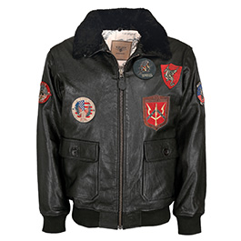 Top Gun Lederjacke mit Pelzkragen schwarz