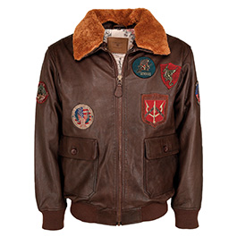 Top Gun Lederjacke mit Pelzkragen braun