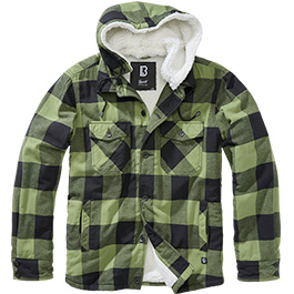 Brandit Hemdjacke Flanell mit Kapuze schwarz/oliv kariert