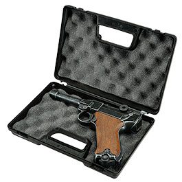 Kleinbild 4 ME Modell P08 Parabellum Vollmetall Dekopistole WWII antik-look mit Holzgriffschalen