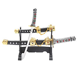 Tole 10 Imperial Mini Samurai 2 Schwerter Set mit Schwertständer