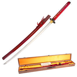 Samuraischwert Red Warrior Katana rot inkl. Aufbewahrungsbox, Schwertpflegeset