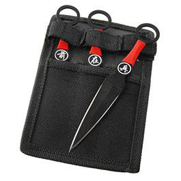 Kunai Wurfmesser rot / schwarz 3-teilig inkl. Nylonscheide