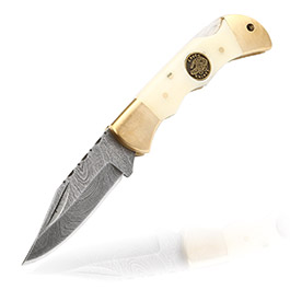 Croco Damast Taschenmesser Damascus 9 inkl. Lederetui