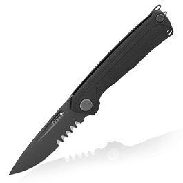ANV Knives Taschenmesser Z200 mit Sgezahnung Sleipner Stahl schwarz inkl. Grtelclip