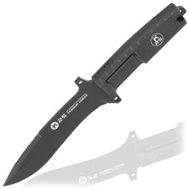 K25 Outdoormesser Tactical titanbeschichtet schwarz mit Teilsgezahnung inkl. Nylon-Grtelscheide