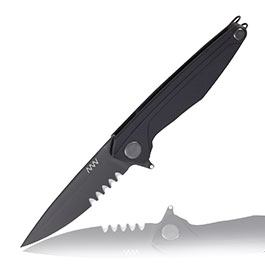 ANV Knives Einhandmesser Z300 mit Sgezahnung Sleipner Stahl Alu Griffstck schwarz inkl. Grtelclip