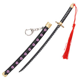 Schlsselanhnger Mini Katana One Piece Zorro Shusui schwarz/lila inkl. Scheide und Schwertstnder