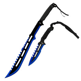Machete mit zwei Wurfmesser schwarz/blau inkl. Nylon-Grtelscheide & Rckentragegurt