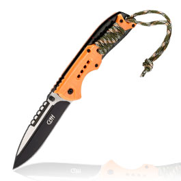 CJH Einhandmesser orangefarbene Kunststoffschalen mit Paracord und Clip
