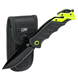 Produktbild zu CJH Rettungsmesser schwarz Gurtschneider Glasbrecher Griff s ...