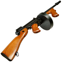 Kleinbild 4 Cybergun Thompson Model 1928 Chicago Typewriter Vollmetall S-AEG 6mm BB schwarz - Holzoptik