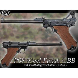 Ersatzteilset Tanaka Works P08 Artillerie Steel-Finish Echtholzgriffschalen GBB - 8 Zoll