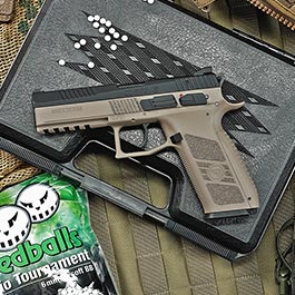 Kleinbild 1 KJ Works CZ P-09 Duty mit Metallschlitten GBB 6mm BB Flat Dark Earth inkl. Koffer
