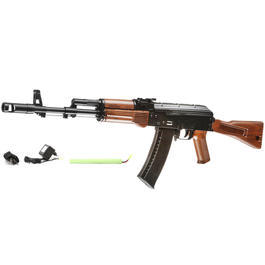 Well AK74M Softair Komplettset AEG 6mm BB schwarz / Holzoptik