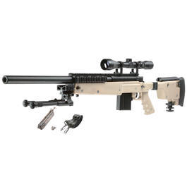 Well MB4406D Mini-HE Snipergewehr inkl. Zweibein / Zielfernrohr Springer 6mm BB tan