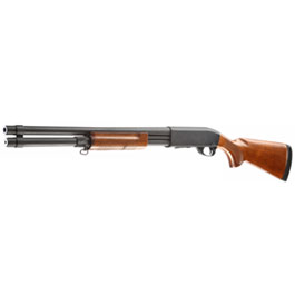 Qingliu M870 Long-Type Shotgun Vollmetall Echtholz Springer 6mm BB schwarz