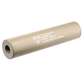 APS Sub-Sonic Aluminium Suppressor 150 x 33mm 14mm+ / 14mm- Desert Tan