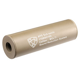 APS Sub-Sonic Aluminium Suppressor 110 x 33mm 14mm+ / 14mm- Desert Tan