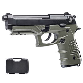 HFC M92 GripTac Airsoftpistole Vollmetall GBB 6mm BB oliv inkl. Pistolenkoffer