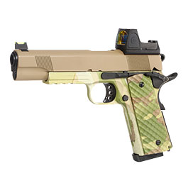 Nuprol Raven M1911 MEU mit HD5141 LPZ Vollmetall GBB 6mm BB Tan / MC-Camo