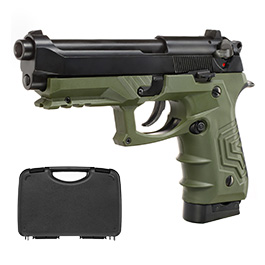HFC M92 GripTac Airsoftpistole Vollmetall CO2 BlowBack 6mm BB oliv inkl. Pistolenkoffer