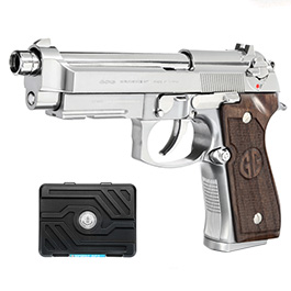 G&G GPM92 GP2 Vollmetall GBB 6mm BB Silber-Chrome inkl. Pistolenkoffer - Walnussholz Limited Edition