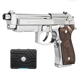 G&G GPM92 GP2 Airsoftpistole Vollmetall GBB 6mm BB Silber-Chrome inkl. Pistolenkoffer - Walnussholz Limited Edition